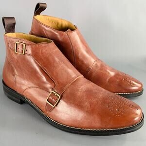 COLE HAAN Size 9.5 Brown Camberley Perforated Leather Double Monk Strap Boots